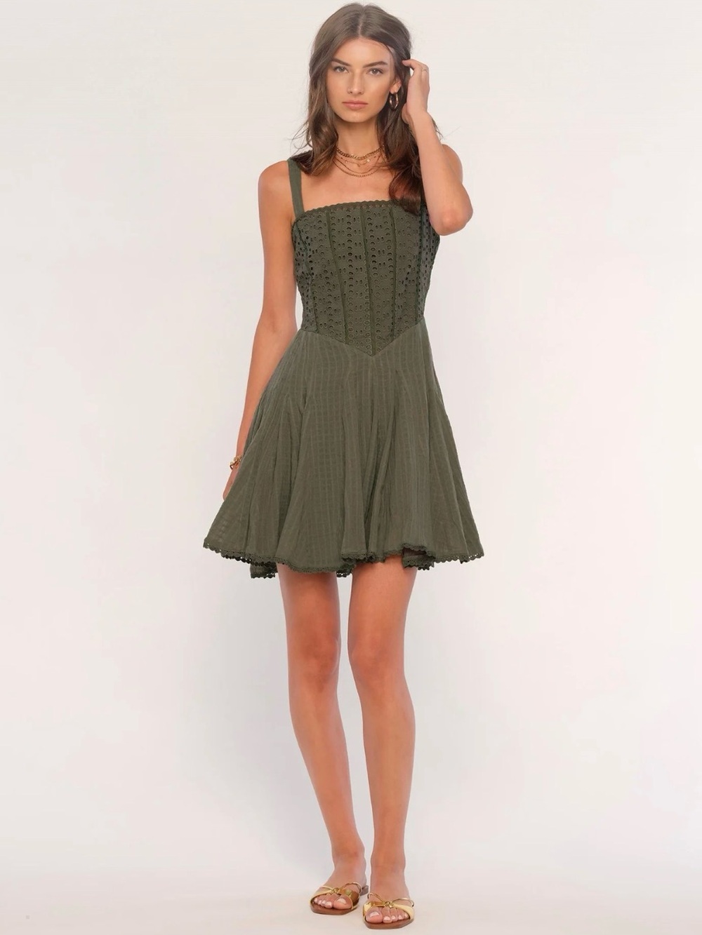 Heartloom Olive Eyelet Mini Dress
